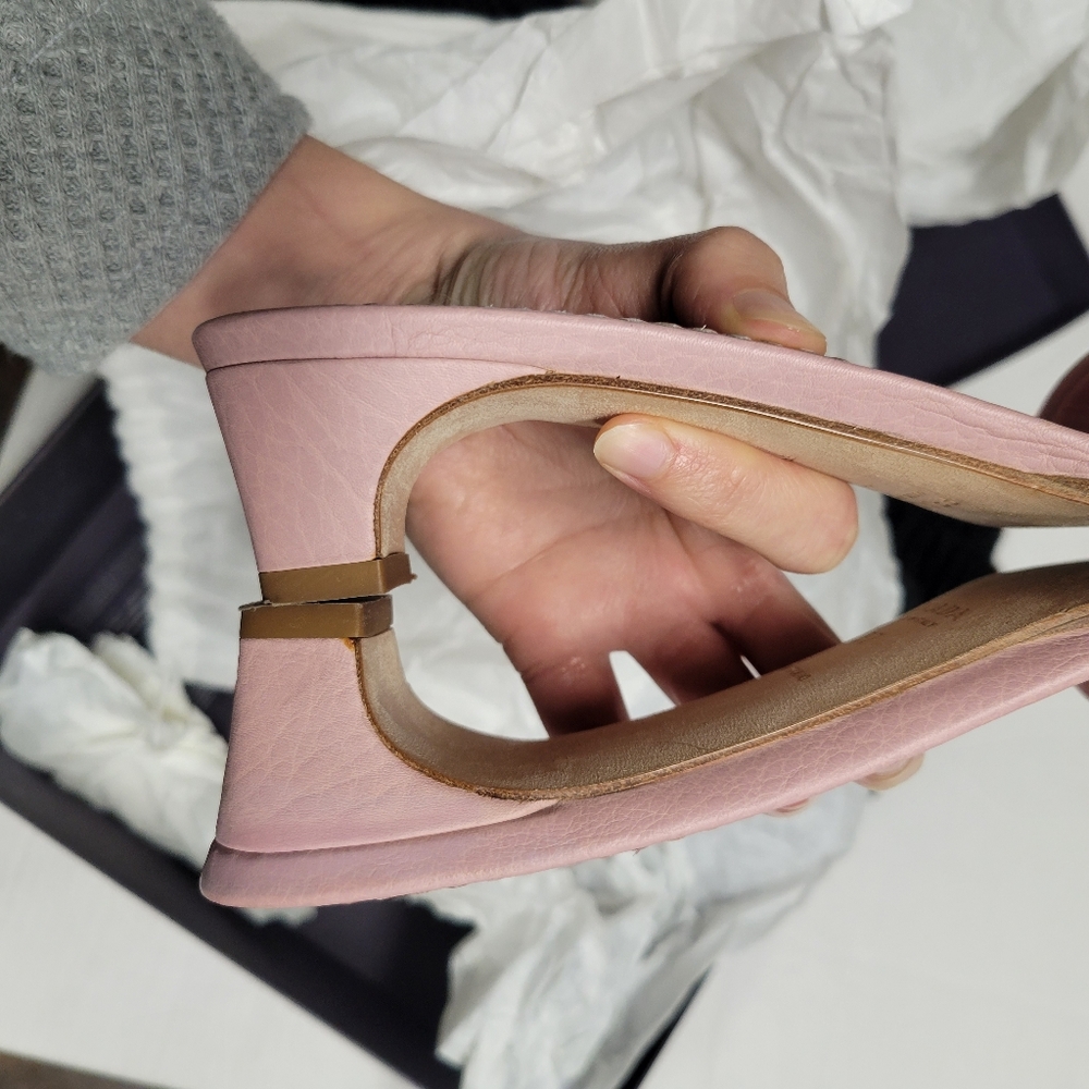 Vintage PRADA Daino Mule Shoes Baby Pink Low Heel Slide Sandals 37 - Picture 10 of 12